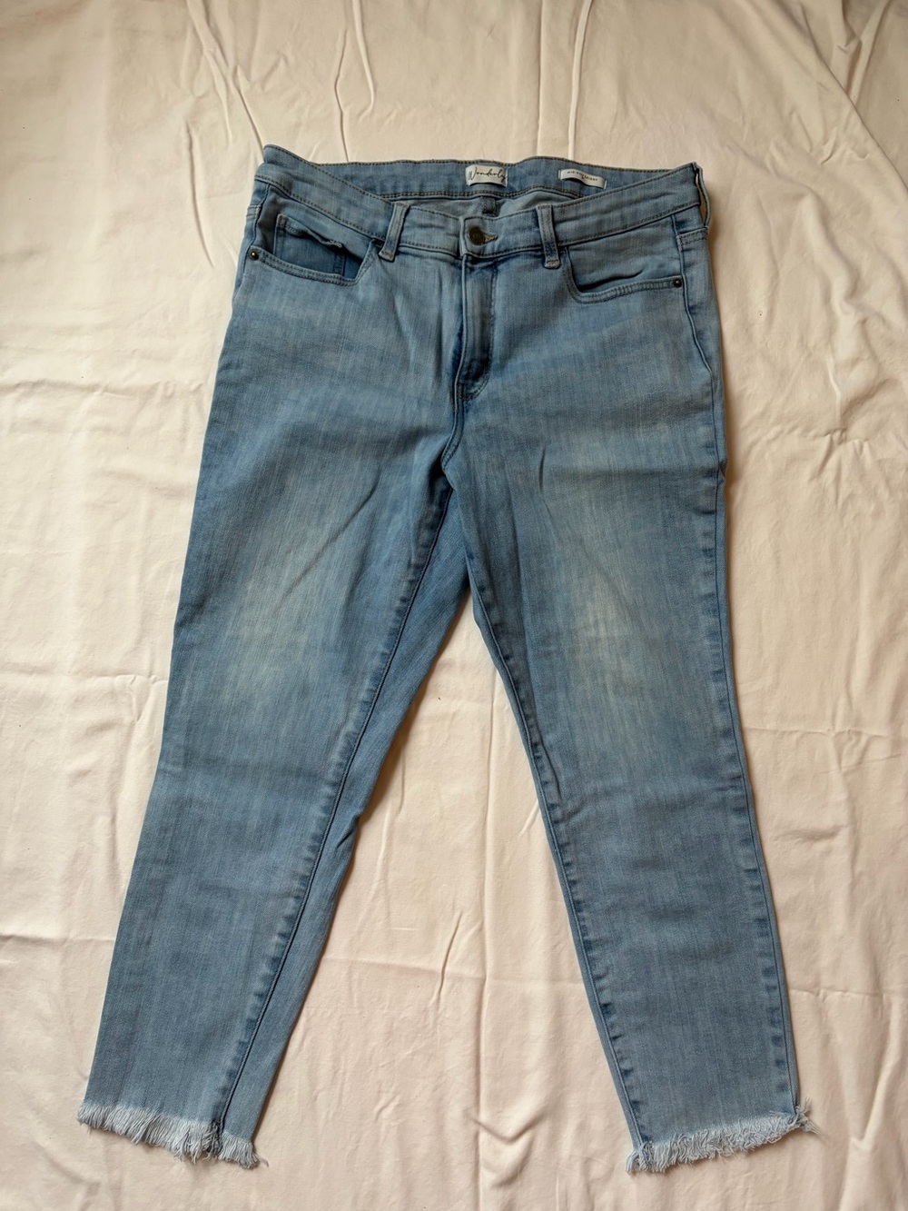 Wonderly High Waist Light Blue Cropped Skinny Jeans With Frayed Hem